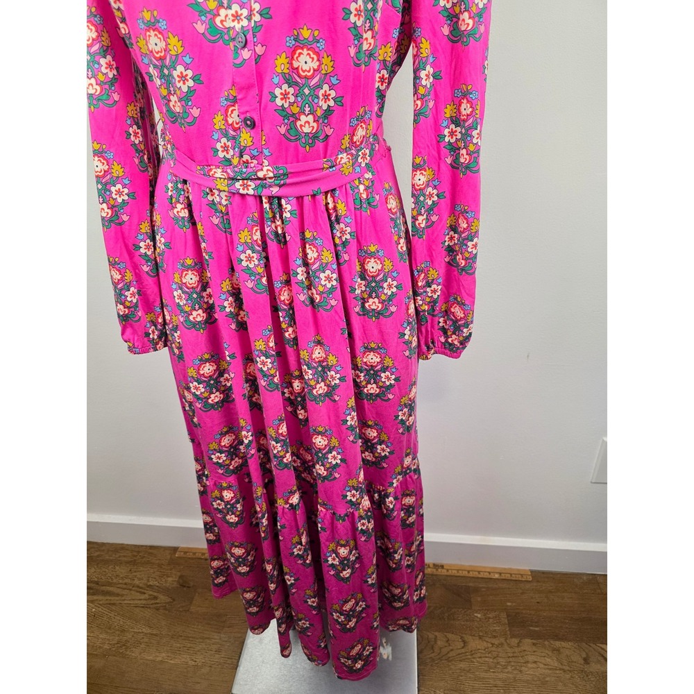 Boden Willow Tiered Jersey Dress Pink Floral Maxi Long Sleeve Modest 8R D1230 - Picture 4 of 10